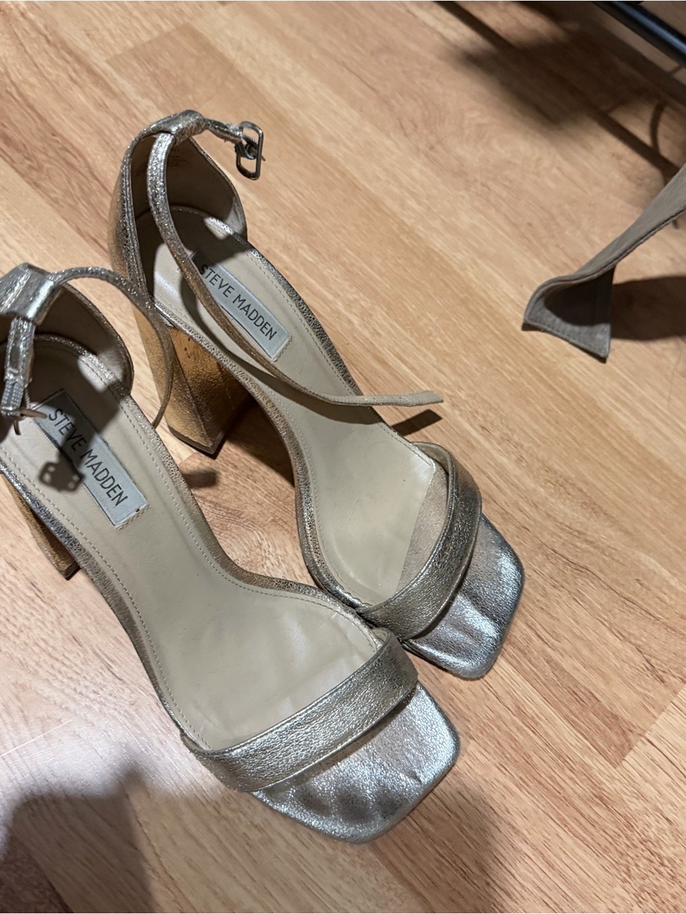 Steve Madden Gold Metallic Block Heel Sandals